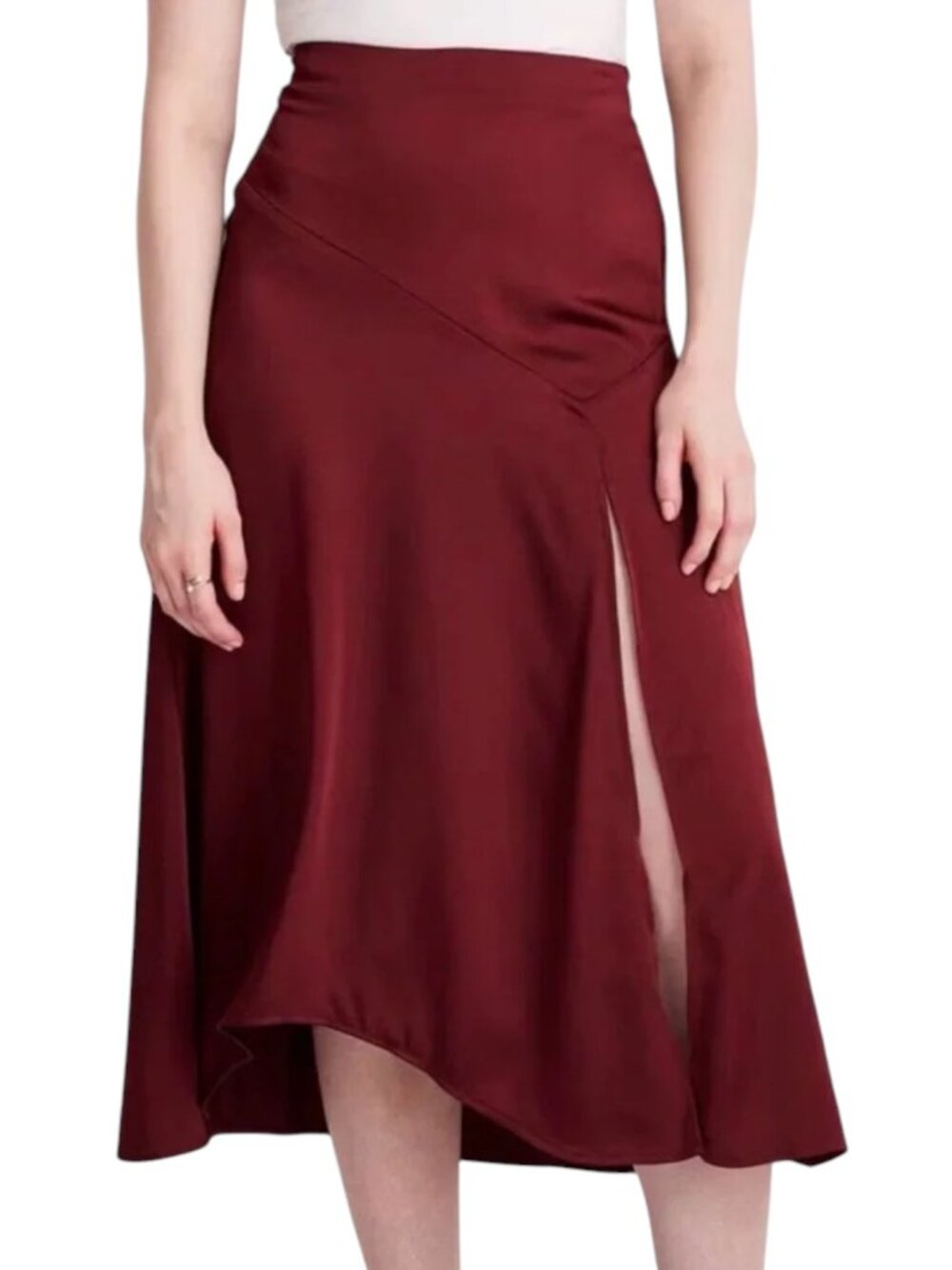 Future Collective Bugundy Midi Skirt with Side Slit  | 2X